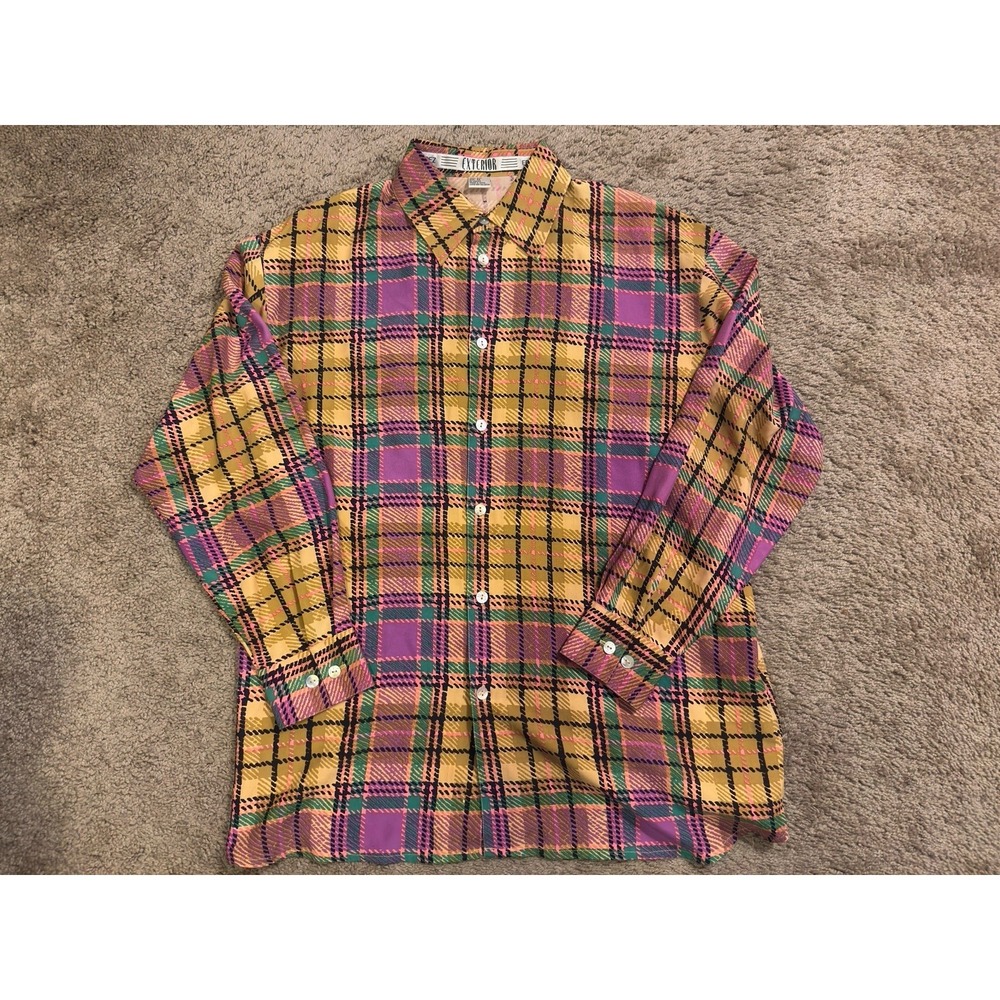 Vintage Erez Exterior Multicolor Silk Button-Up Blouse Long Sleeve Womens Size M